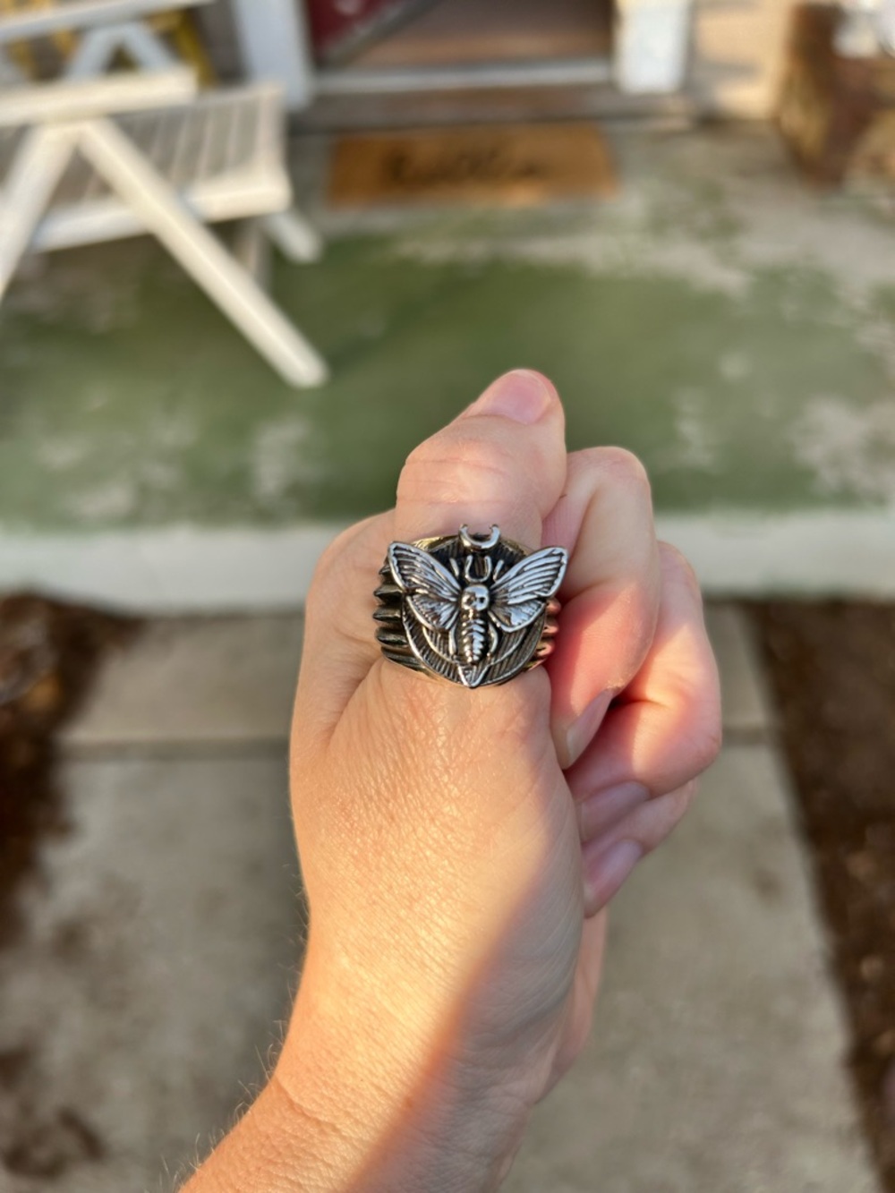 Death’s-head hawk-moth silver ring